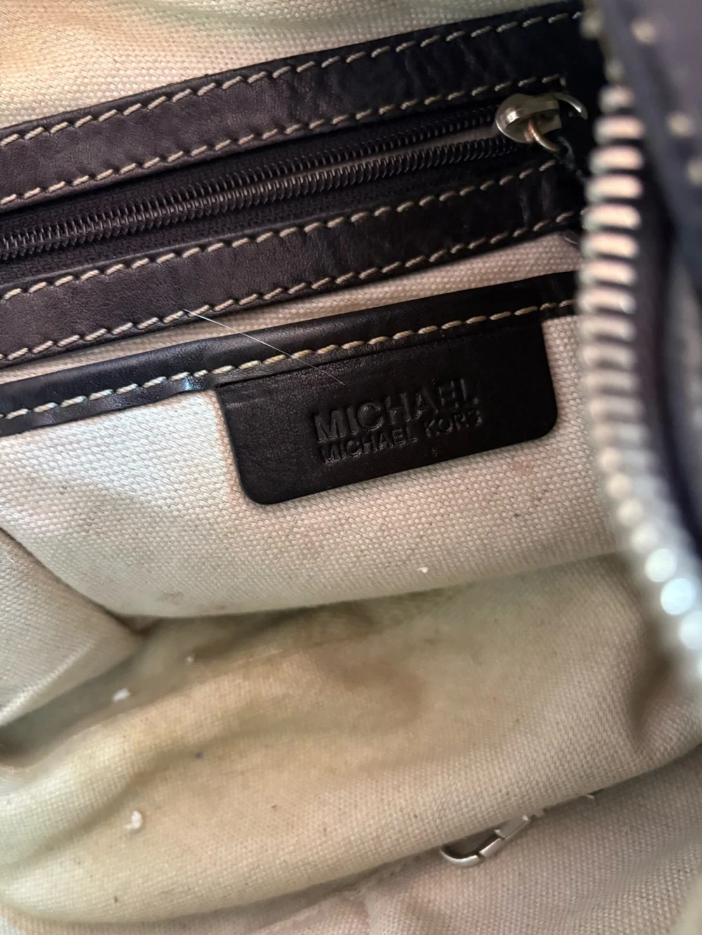 Michael Kors Black Leather Hobo Shoulder Bag White Contrast Stitch Y2K
